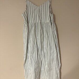 White & Black Pinstripe Cotton Midi Dress | Size XL | Pockets - #8